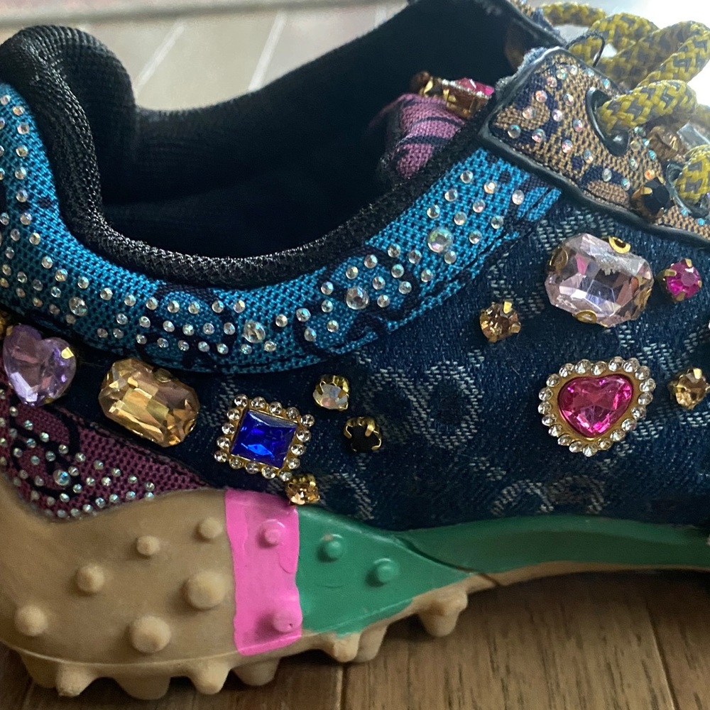 Taxi Rhinestone Canvas Bling Shoes Sz 10 Multicolor Gems - Picture 7 of 16